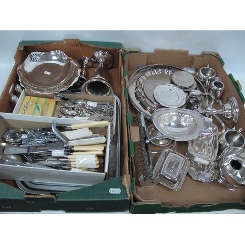 1076 - Silver-plated ware, in large quantity including flatware, flower vases, candelabra, serving plates &... 