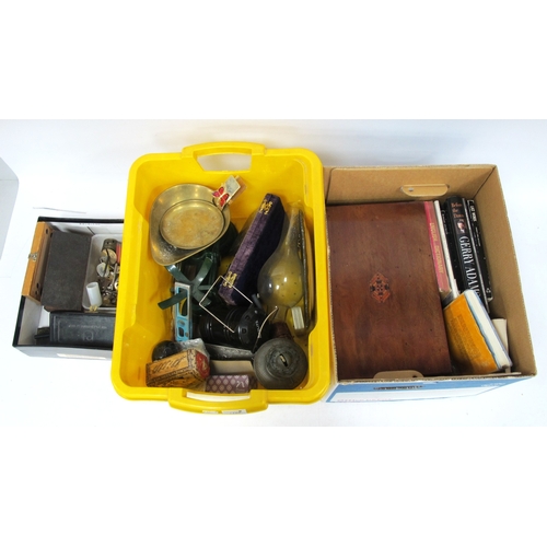 1195 - Collectables, including vintage mahogany writing slope with key (W35xD22xH15cm), Librasco cast iron ... 