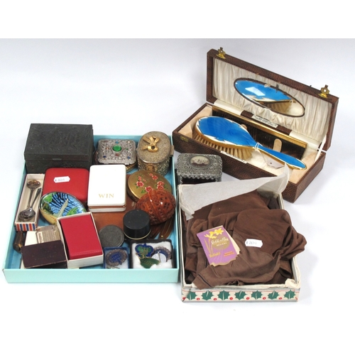 1351 - Collectables, including hand-carved coquilla nut, boxed enamel grooming set, Ronson and Win lighters... 