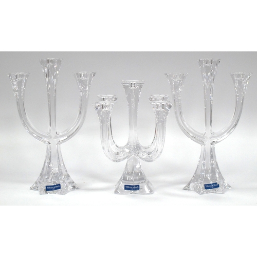1356 - Villeroy & Boch Four-branch Crystal Glass Candlestick, 25cm tall, a pair of twin-branch examples, al... 