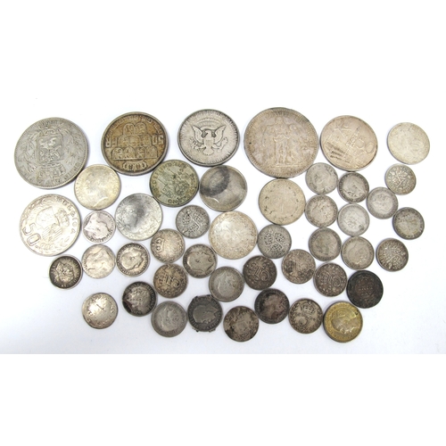 1407 - Collection of Various Silver Coins, includes an 1868 Belgium 5 Francs, 1964 USA Half Dollar, GB pre ... 