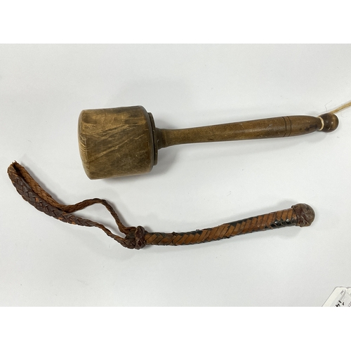 1428 - Vintage Plated Leather Bound Lead Fishing Priest or Cosh approx 34cm long including handle, turned w... 