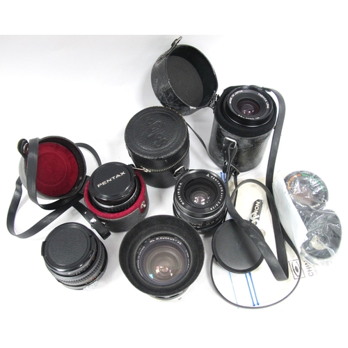 1494 - Camera Lenses; Asahi Pentax SMC Pentax-M 28mm f/2.8 cased, Minolta MC W.Rokkor-SG 28mm f/3.5 with le... 