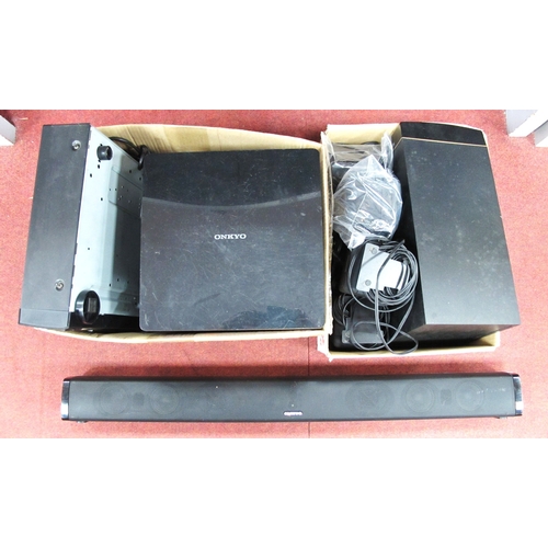 1548 - Home Audio Equipment, including Onkyo soundbar system LS-B50, Sony CDP-M303 disc player with remote,... 