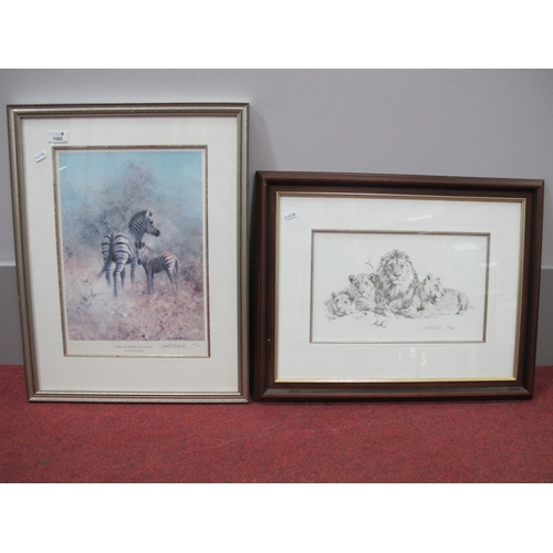 1582 - David Shepherd (1931-2017) Lion Family Limited Edition Black and White Print of 495, 21.5 x 35.5cm, ... 