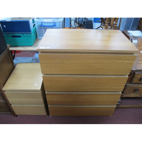1606 - Light Wood Chest of Drawers, 80.5cm wide, matching bedside chest (2).