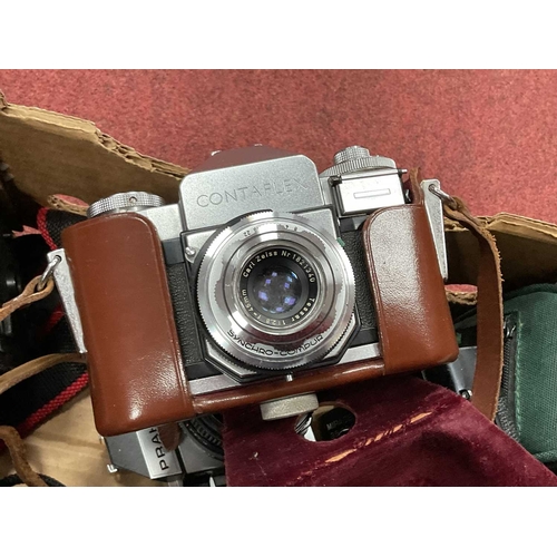 1248 - Quantity of vintage cameras and camcorders, including bagged Sony CCD-F455E and JVC GR-AX5/AX40E rec... 