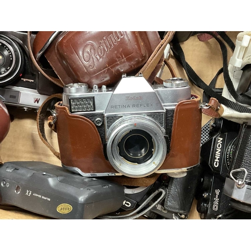 1248 - Quantity of vintage cameras and camcorders, including bagged Sony CCD-F455E and JVC GR-AX5/AX40E rec... 