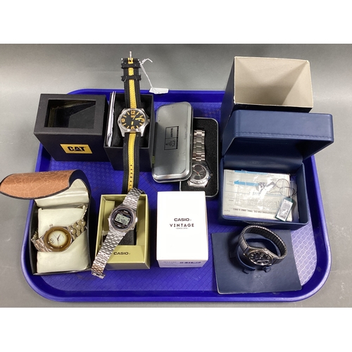 253 - Retro 'Casio Vintage' Digital WR Wristwatch, boxed; Seiko SQ black dial wristwatch (later expanding ... 