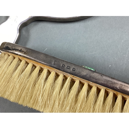 276 - A Matched Hallmarked Silver and Enamel Five Piece Dressing Table Set, Birmingham 1938, 1939, each wi... 