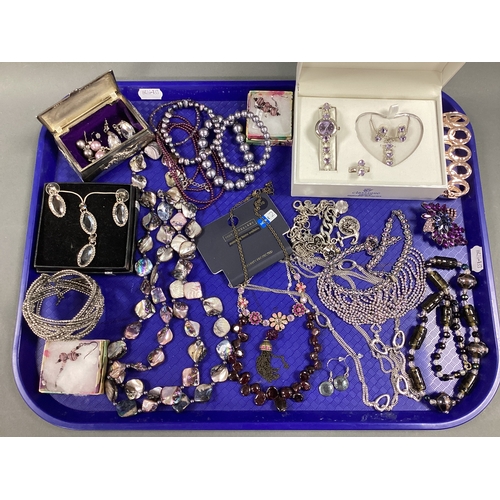 284 - A Collection of Modern Costume Jewellery, in hues of purple, including a freshwater pearl bead elast... 