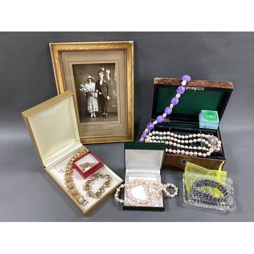 296 - Le Monde des Bijoux 925 Gilt Heart Bracelet, together with an antique jewellery box with lift our tr... 