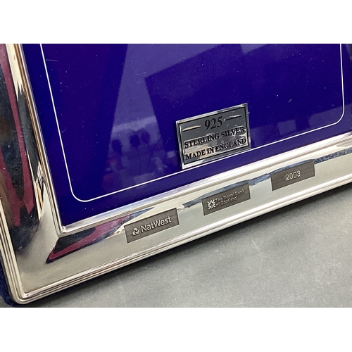 297 - Carr's of Sheffield Ltd; A Hallmarked Silver Photograph Frame, of plain rectangular design, with fea... 