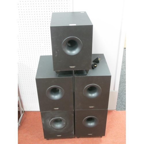 421 - Five Tannoy SFX 5.1 Powered Subwoofer Speakers, black case, Untested. (5)