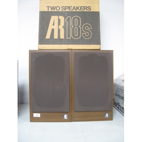 428 - Teledyne Acoustic Research - AR18's Speakers, (pair), in original box with wall mounting brackets.