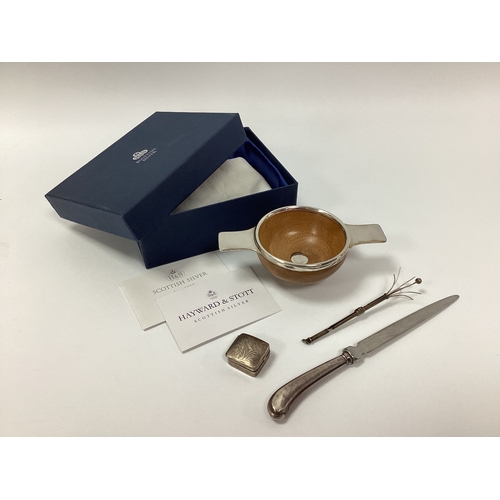 12 - Hayward & Stott; A Scottish Hallmarked Silver Quaich, 7.5cm diameter, with associated information ca... 