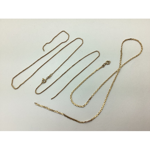 125 - A 9ct Gold Fine Box Link Chain, (broken), approximately 57cm long; Together with A Flat Link Chain, ... 