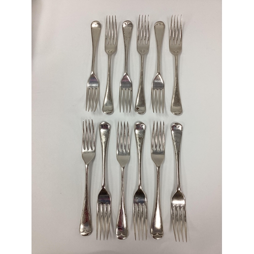 17 - A Set of Twelve Hallmarked Silver Old English Pattern Forks, EV, Sheffield 1930 (540grams). (12)