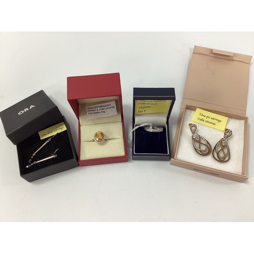 170 - Modern QVC TOVA CZ Drop Earrings, of openwork design, gilt; together with a modern 925 cluster dress... 