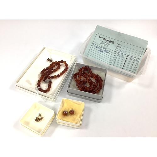 191 - Louisa James Jewellers Amber Colour Single Strand Necklace, stud earrings, further necklace etc.