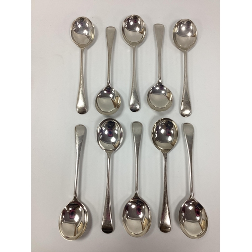 20 - A Set of Ten Hallmarked Silver Old English Pattern Soup Spoons, Roberts & Belk, Sheffield 1927 (705g... 