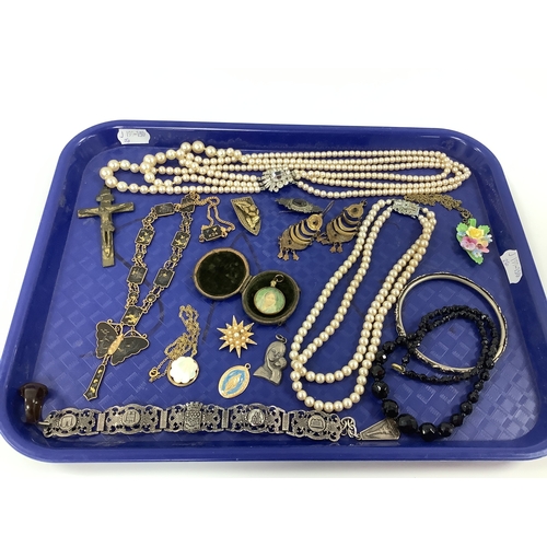 213 - A Collection of Vintage and Later Jewellery, including a Damascene panel necklace, with butterfly de... 