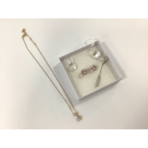220 - Swarovski; A Pair of Faceted Drop Earrings, to hook fittings, together with a Swarovski teardrop pen... 