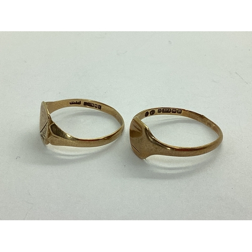 46 - Two 9ct Gold Signet Style Rings (finger sizes O,P1/2) (total weight 2.5grams).