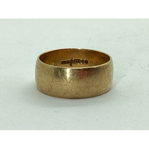 51 - A 9ct Gold Wide Plain Wedding Band (finger size U/V) (6.2grams).