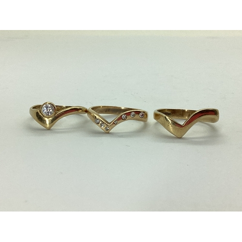 52 - A Bespoke 9ct Gold Three Piece Wedding Band Set, of modern asymmetric wishbone design, consisting of... 
