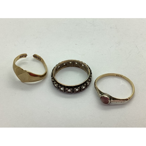 67 - A Vintage Dainty Single Stone Dress Ring, together with an eternity band, a heart shape ring (broken... 