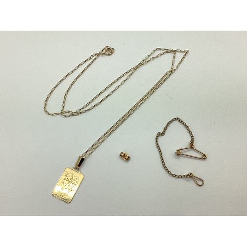90 - A Dainty 9ct Gold Rectangular Panel Pendant, with 