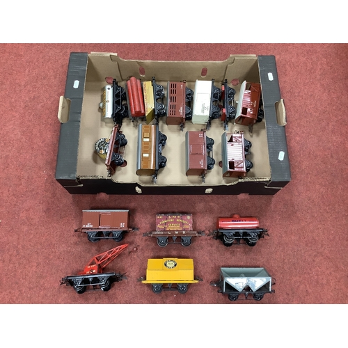 406 - Seventeen Post-War Hornby 'O' Gauge Four Wheel Wagons/Coaches, all playworn, good, unboxed.