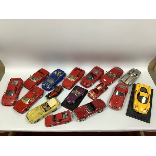 431 - Twelve 1:18 Scale Diecast Model Cars, by Burago, Mattel, to include a Ferrari GTO. All with faults d... 