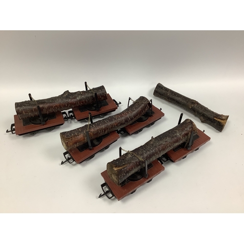 471 - Three pairs of LGB G scale single bolster four-wheel wagons with log loads (four logs each 30mm in d... 