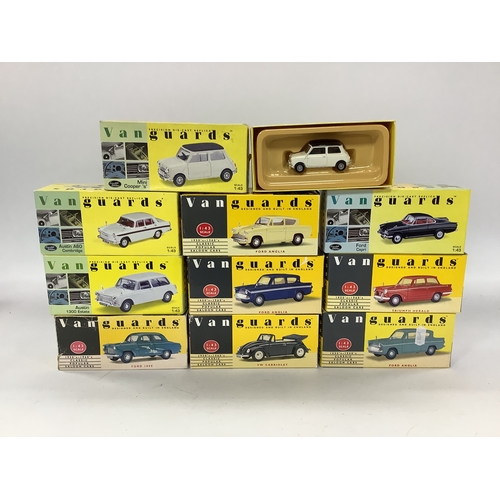 594 - Ten Lledo Vanguards 1:43 Scale Diecast Model Cars to include Ford Capri, Mini Cooper 'S', boxed. Som... 