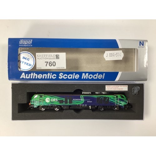 760 - A Boxed Dapol 'N' Gauge Class 68 Pride Of The North Locomotive, 