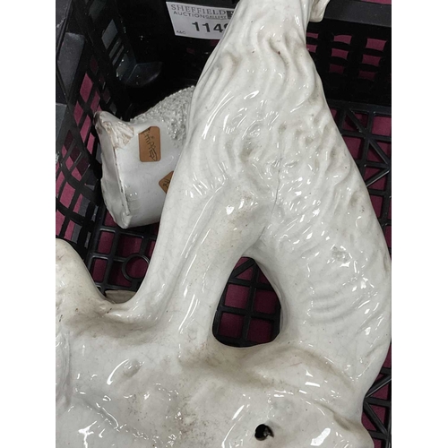 1149 - Staffordshire Pottery Greyhound, on naturalistic base, 21.5cm high, eight smaller examples.