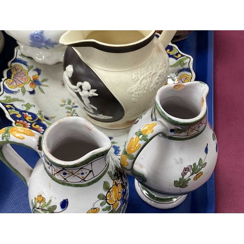 1141 - XIX Century Ceramic Jugs, armorial plate, etc:- One Tray
