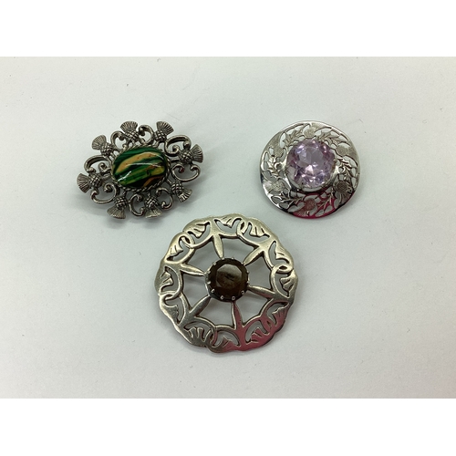 118 - A Scottish Hallmarked Silver Single Stone Brooch, of openwork design, claw set; together with a WBS ... 