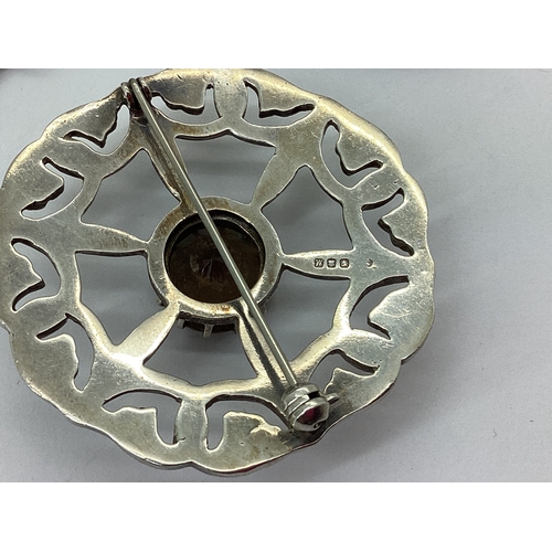 118 - A Scottish Hallmarked Silver Single Stone Brooch, of openwork design, claw set; together with a WBS ... 