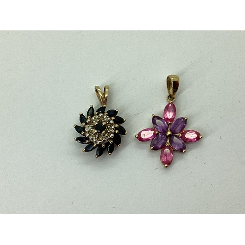 64 - A Modern 9ct Gold Cluster Pendant, of flowerhead design, the mixed cut stones claw set, together wit... 