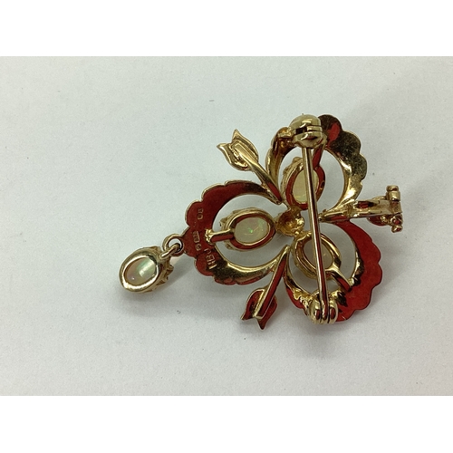 72 - A Modern 9ct Gold Opal and Pearl Pendant / Brooch, of Victorian style, oval cabochon claw set (overa... 