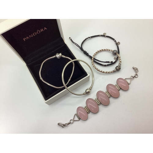 94 - Polished Pink Oval Panel Bracelet, to hook and loop fastener, Pandora bangle, Pandora bracelet with ... 