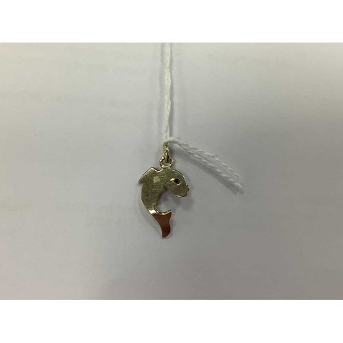 69 - A Novelty Fish Pendant / Charm, claw set eye detail, textured fins and flicked tail, stamped 