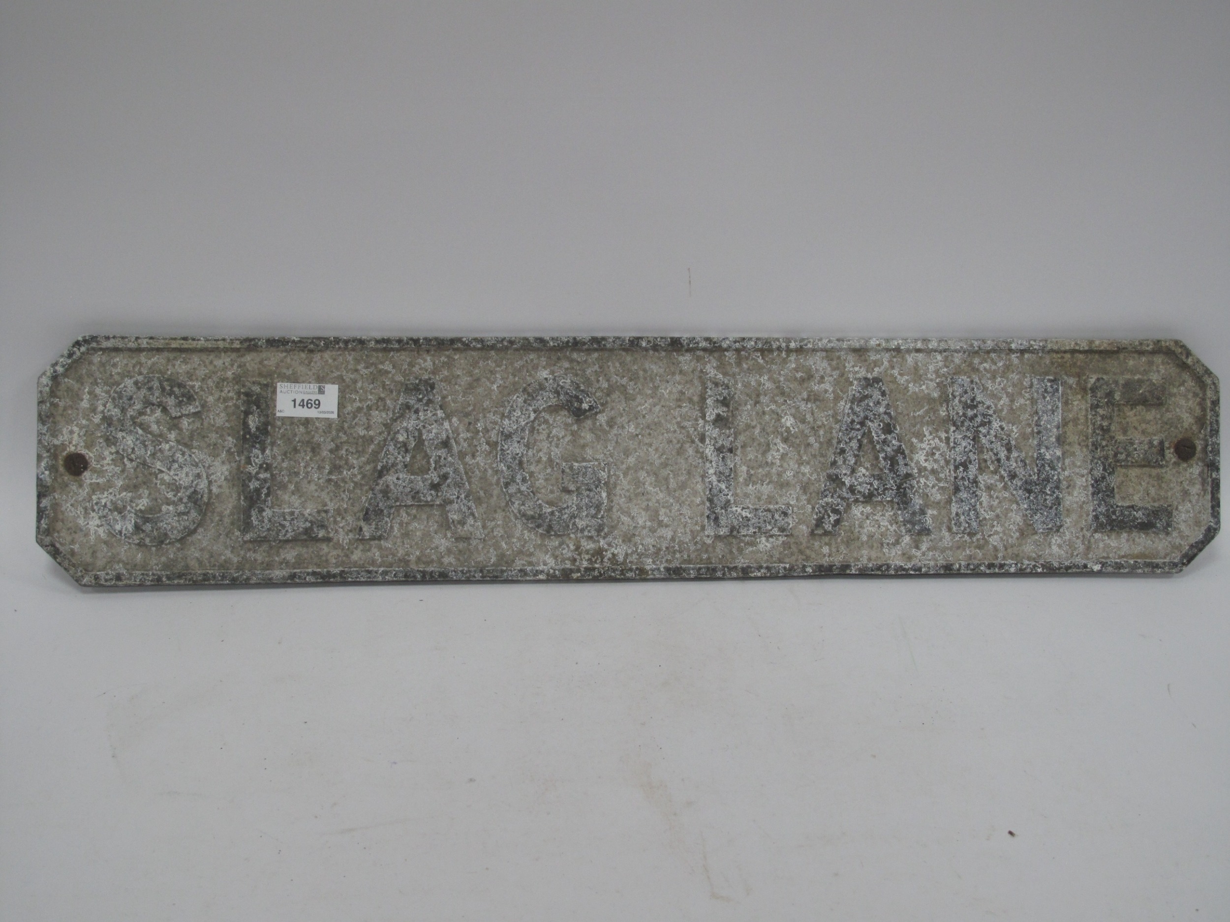 A large 'Slag Lane' metal road sign, approx. 76cm wide.