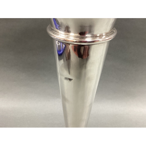10 - A Hallmarked Silver Trumpet Vase, Birmingham 1914, plain tapering stem below shaped flared rim, on c... 