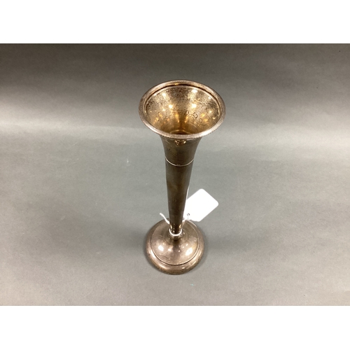 31 - A Hallmarked Silver Filled Spill Vase, A T Cannon Ltd, Sheffield 1978, approximately 21.5cm tall (de... 