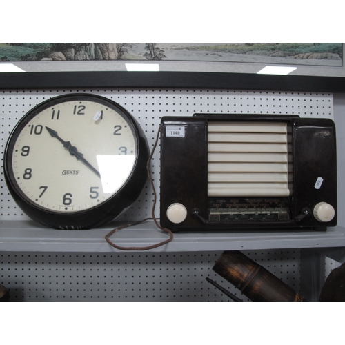 1149 - Gents of Leicester Bakelite Cased Wall Clock, 36cm diameter. Invicta radio (2).