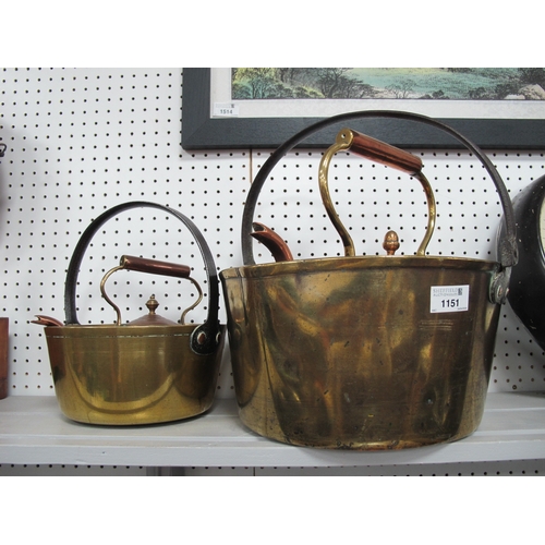 1151 - Two XIX Century Copper Kettles, together with two XIX Century brass jam pans (4).
